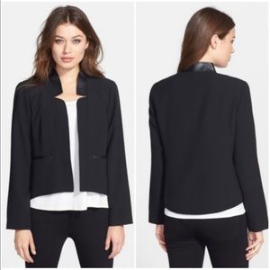 100% Silk Blazer with Leather Trim